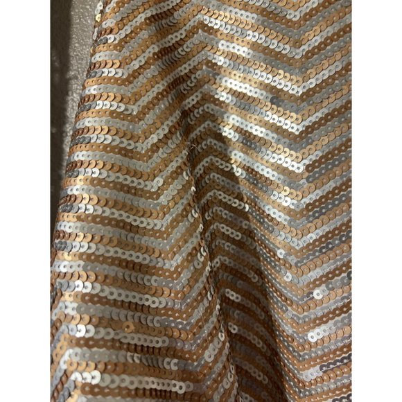 WHBM Sequin Top Gold Silver M Medium 3/4 Long Sleeve Stretch Party Cruise - Picture 2 of 9